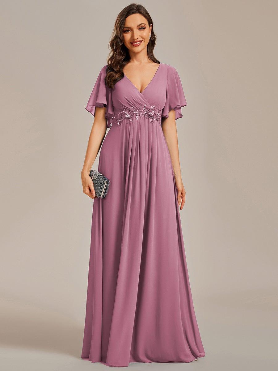 ever IVYROSE|Elegant Chiffon Applique Evening Dress with Flutter Sleeves