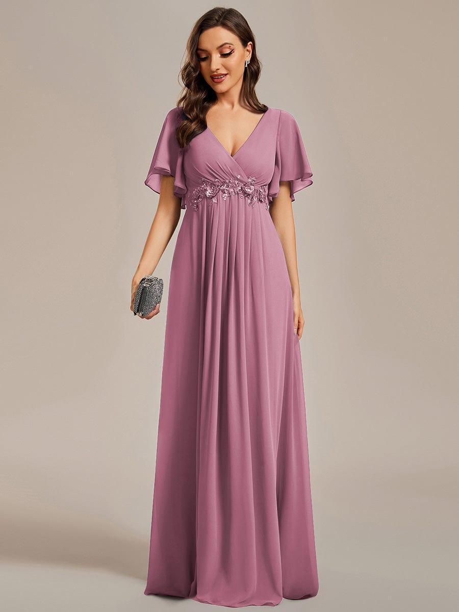 ever IVYROSE|Elegant Chiffon Applique Evening Dress with Flutter Sleeves