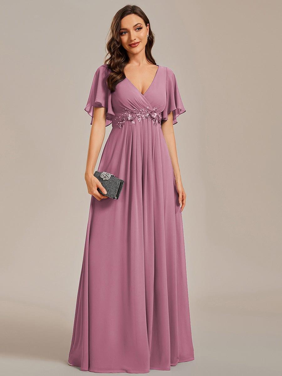 ever IVYROSE|Elegant Chiffon Applique Evening Dress with Flutter Sleeves