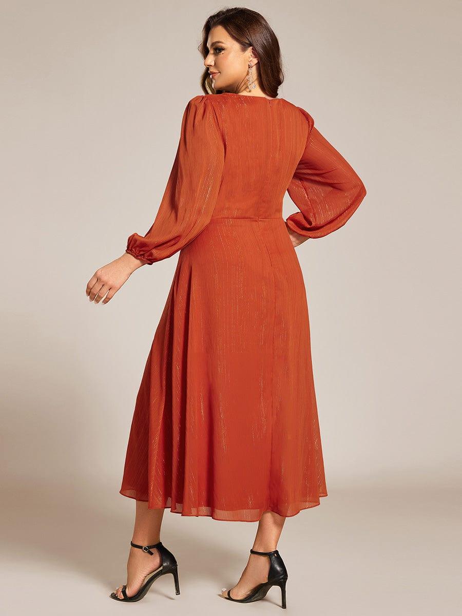 ever EMBER|Shimmering Long Sleeve V-Neck Chiffon Twist Knot A-Line Evening Dress