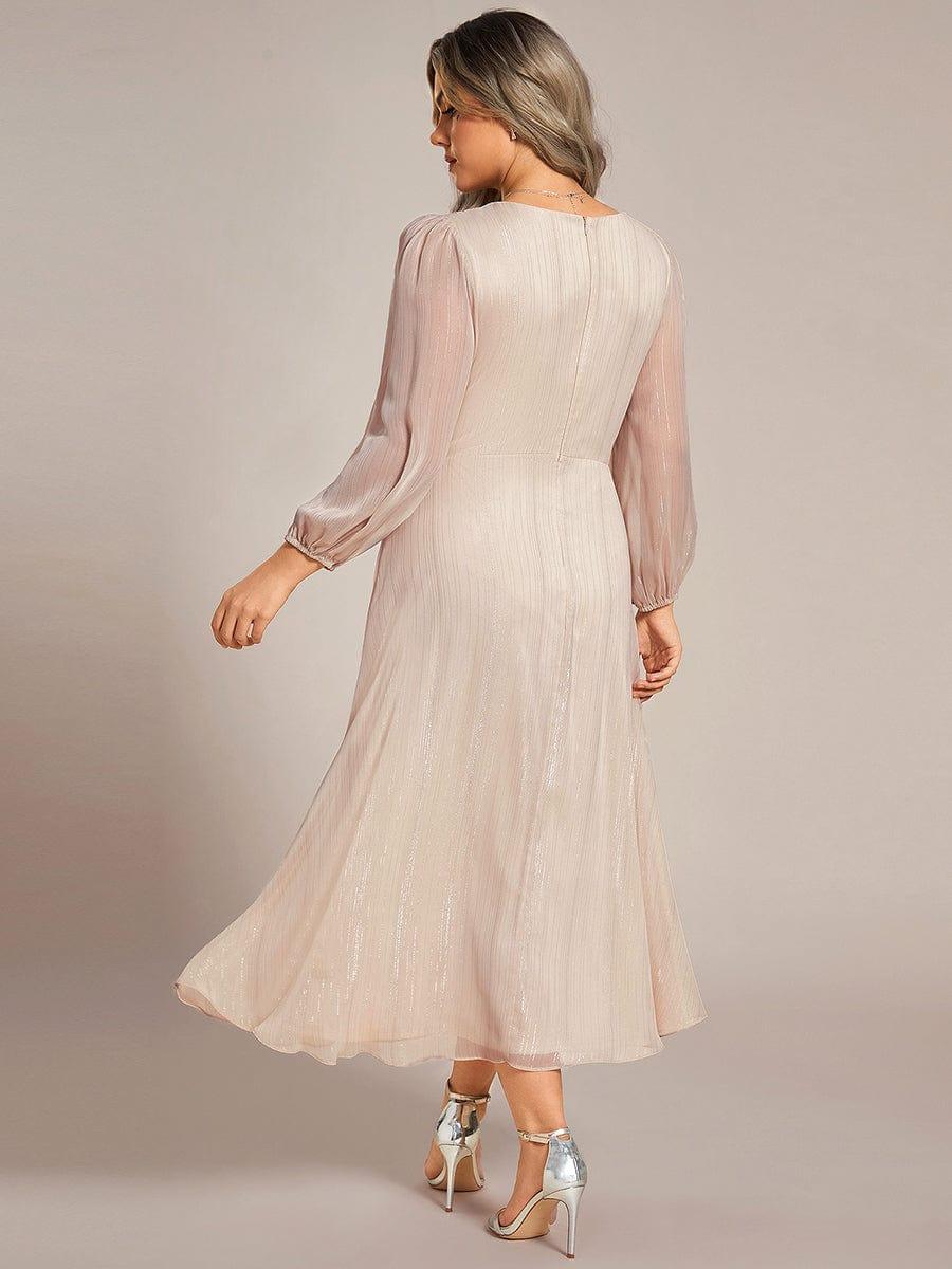 ever EMBER|Shimmering Long Sleeve V-Neck Chiffon Twist Knot A-Line Evening Dress