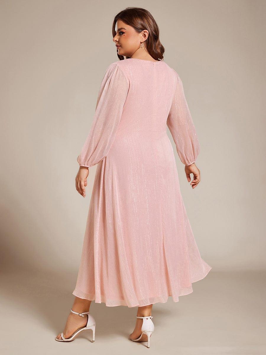 ever EMBER|Shimmering Long Sleeve V-Neck Chiffon Twist Knot A-Line Evening Dress