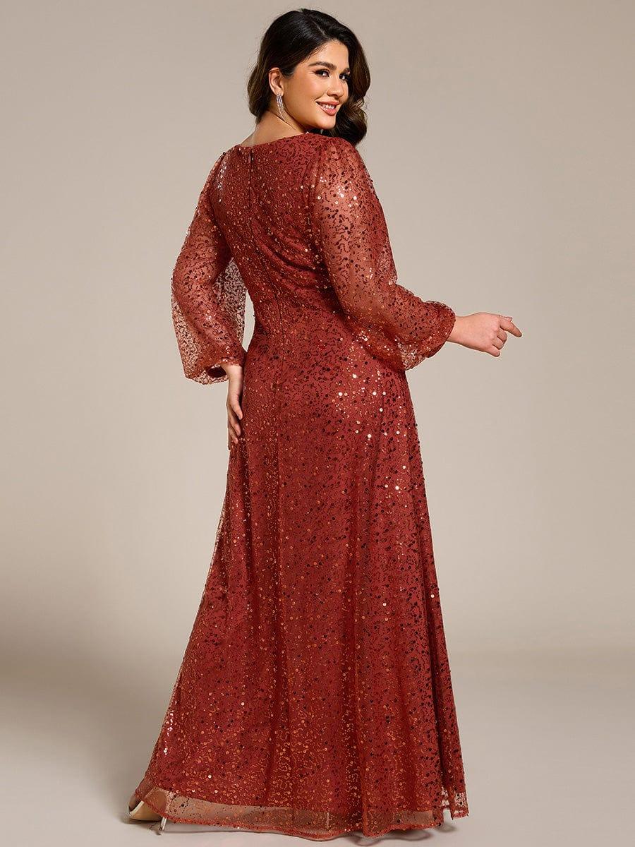 ever RAYVEN|V-Neck Lantern Long Sleeve Sequin A-Line Evening Dress