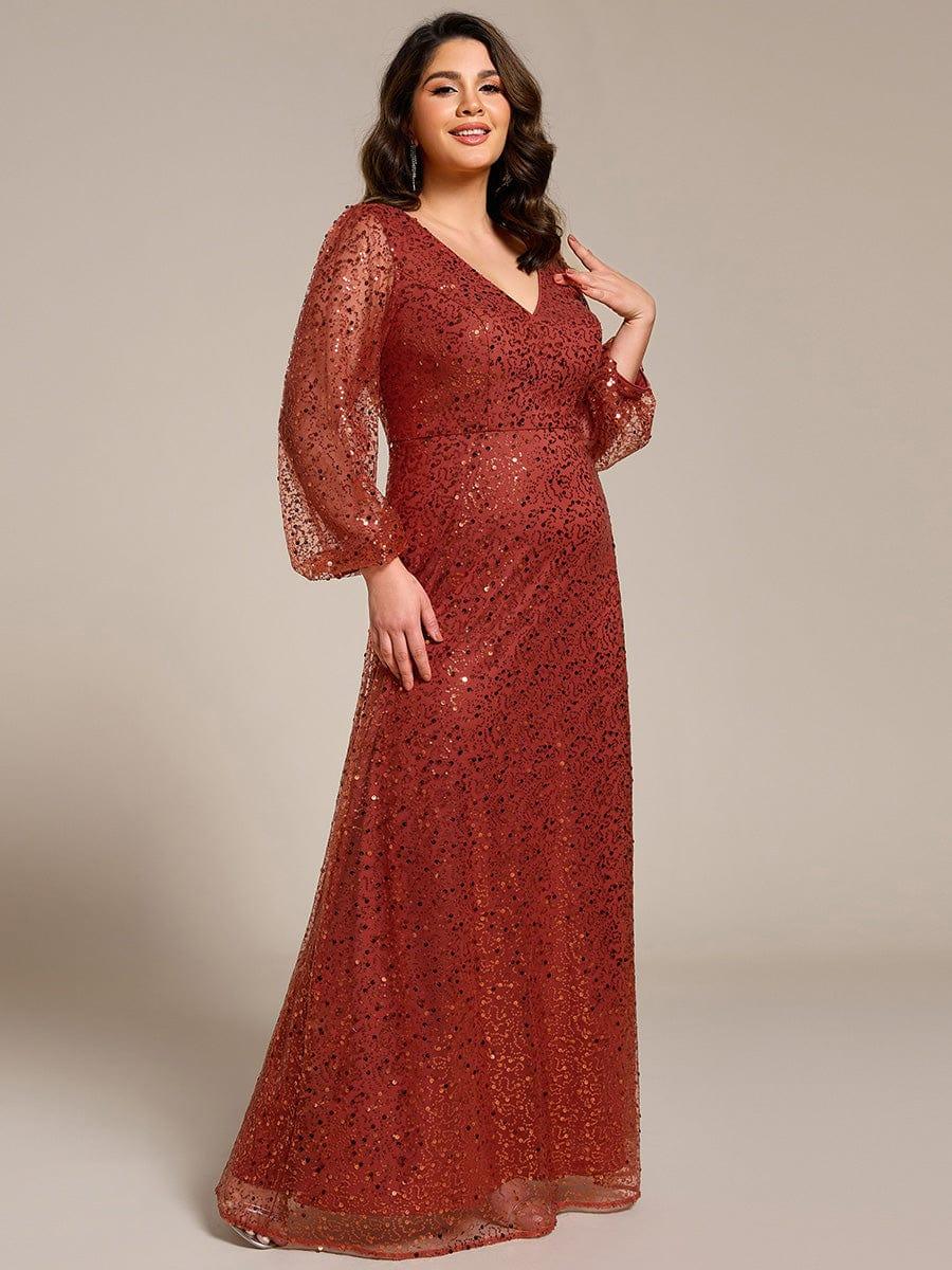 ever RAYVEN|V-Neck Lantern Long Sleeve Sequin A-Line Evening Dress