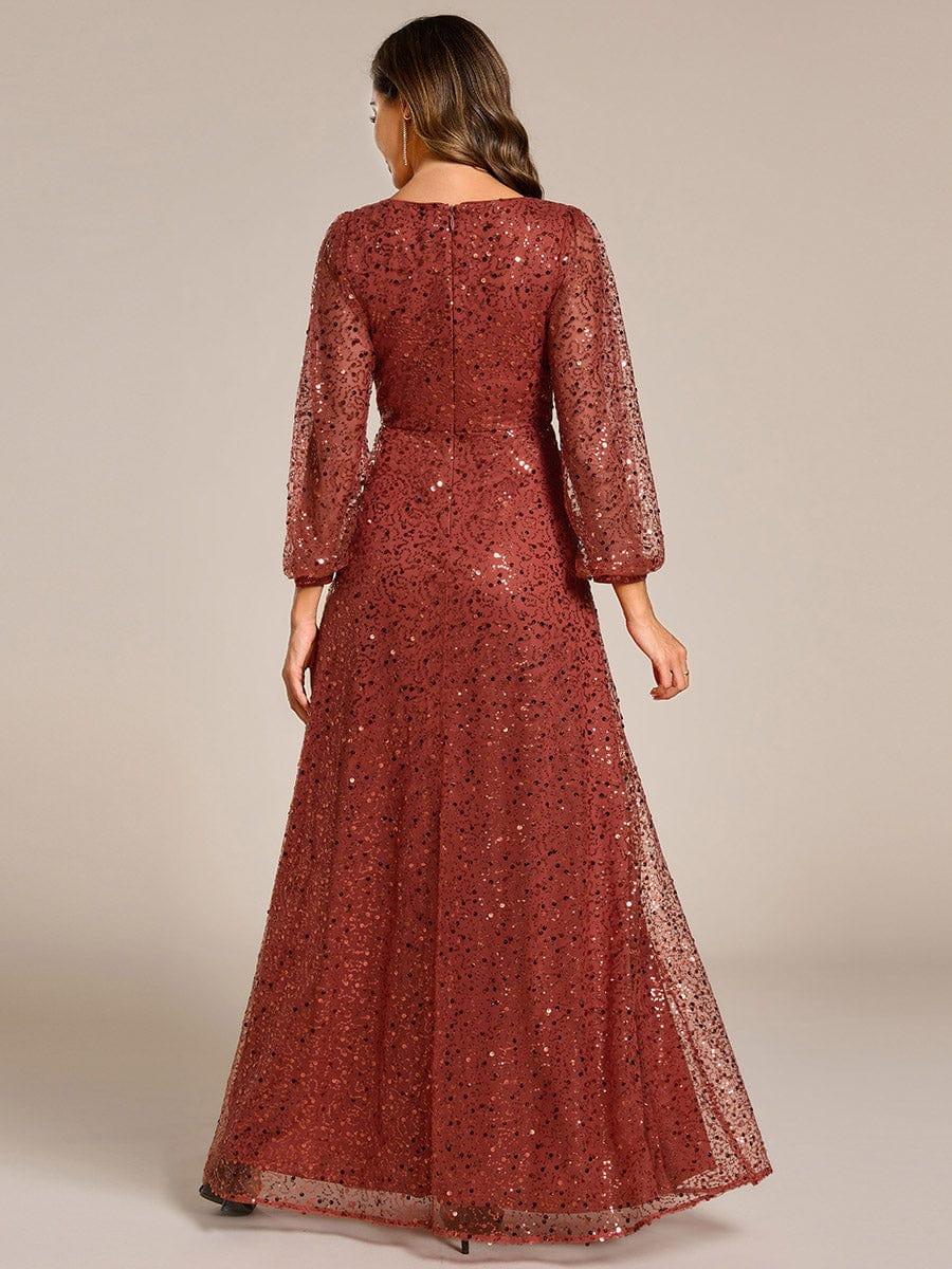 ever RAYVEN|V-Neck Lantern Long Sleeve Sequin A-Line Evening Dress
