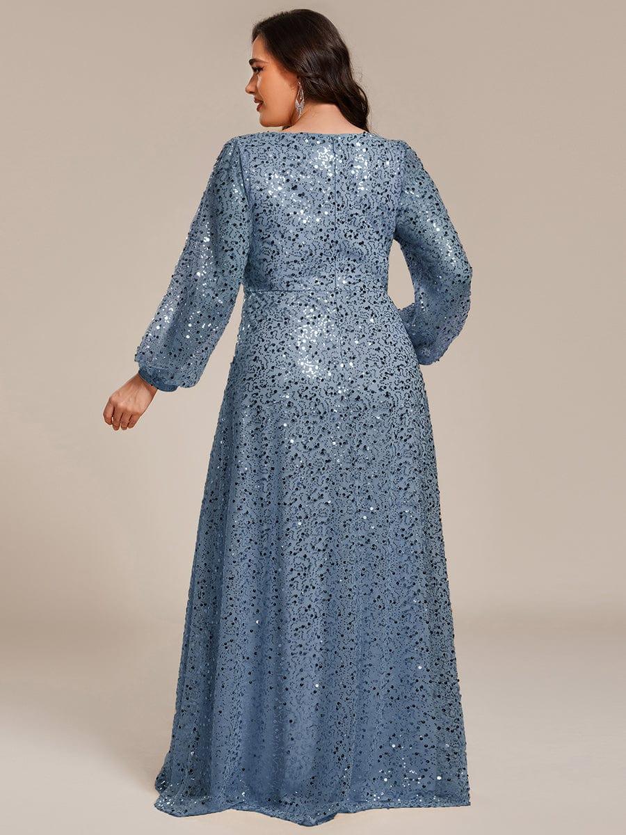 ever RAYVEN|V-Neck Lantern Long Sleeve Sequin A-Line Evening Dress