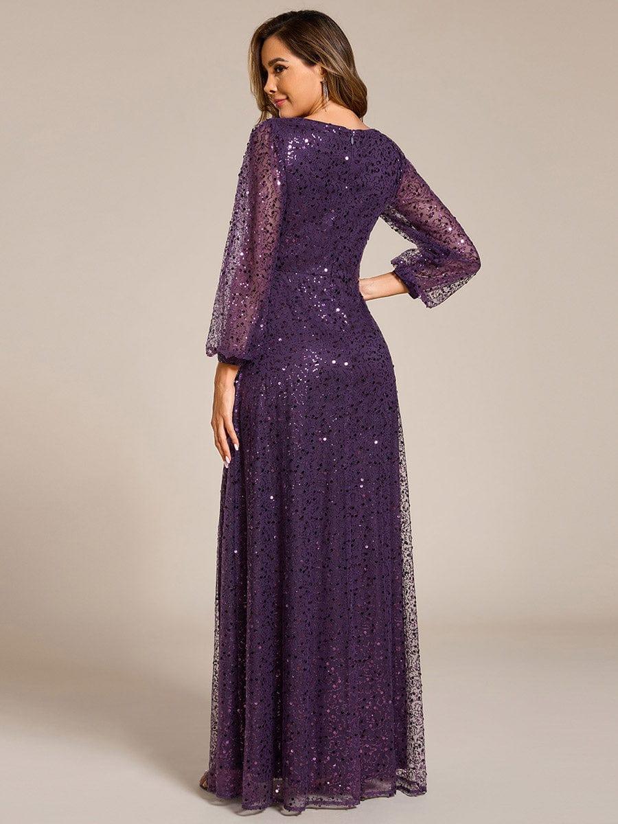 ever RAYVEN|V-Neck Lantern Long Sleeve Sequin A-Line Evening Dress