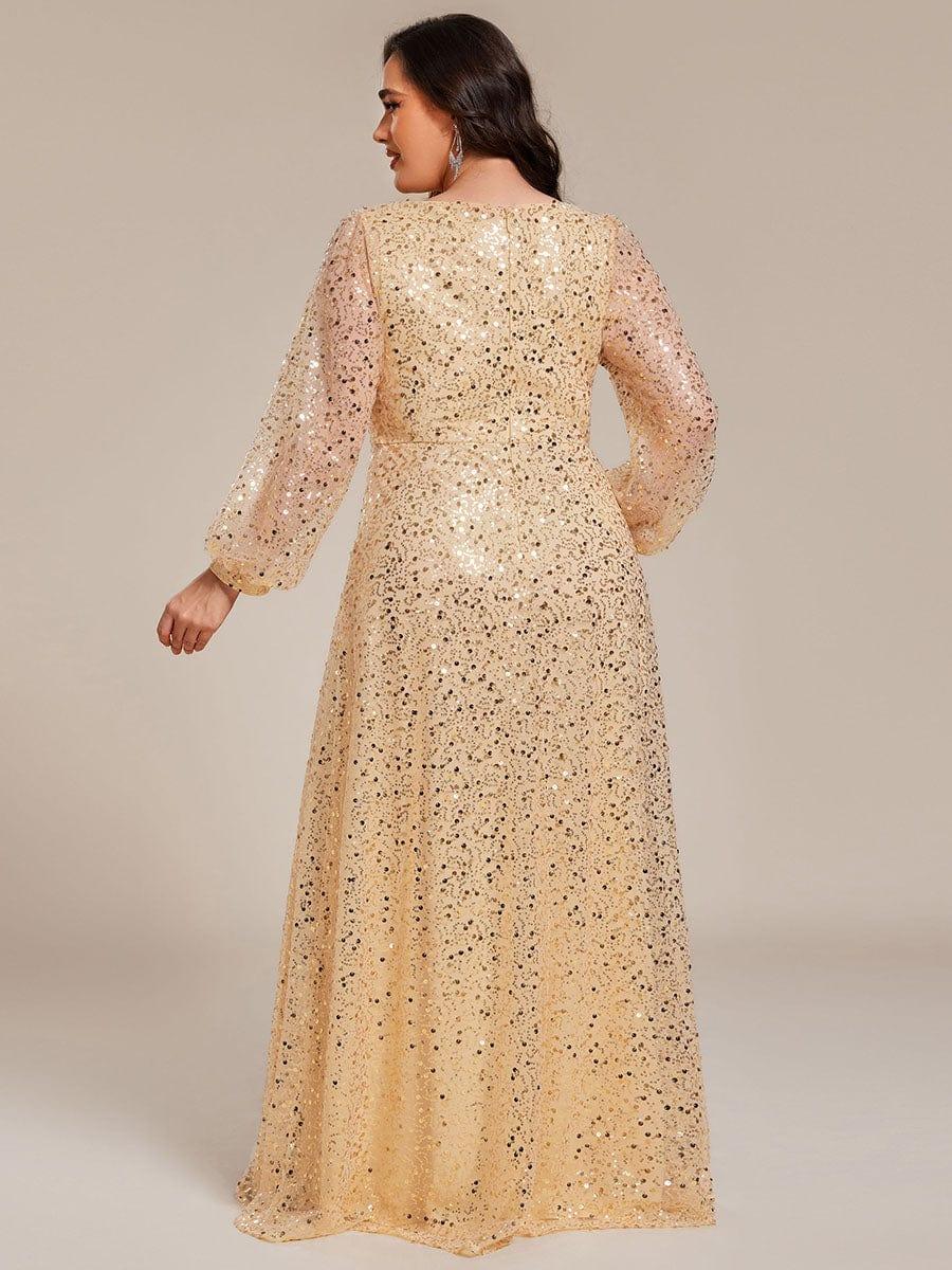 ever RAYVEN|V-Neck Lantern Long Sleeve Sequin A-Line Evening Dress