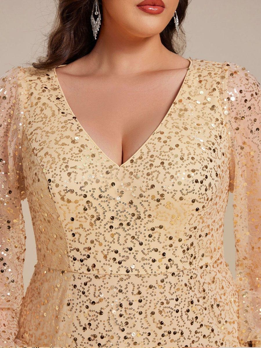 ever RAYVEN|V-Neck Lantern Long Sleeve Sequin A-Line Evening Dress