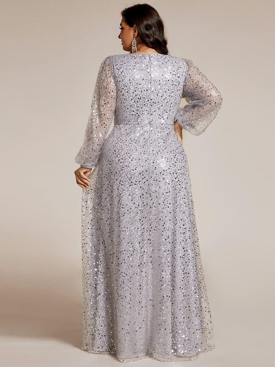 ever RAYVEN|V-Neck Lantern Long Sleeve Sequin A-Line Evening Dress
