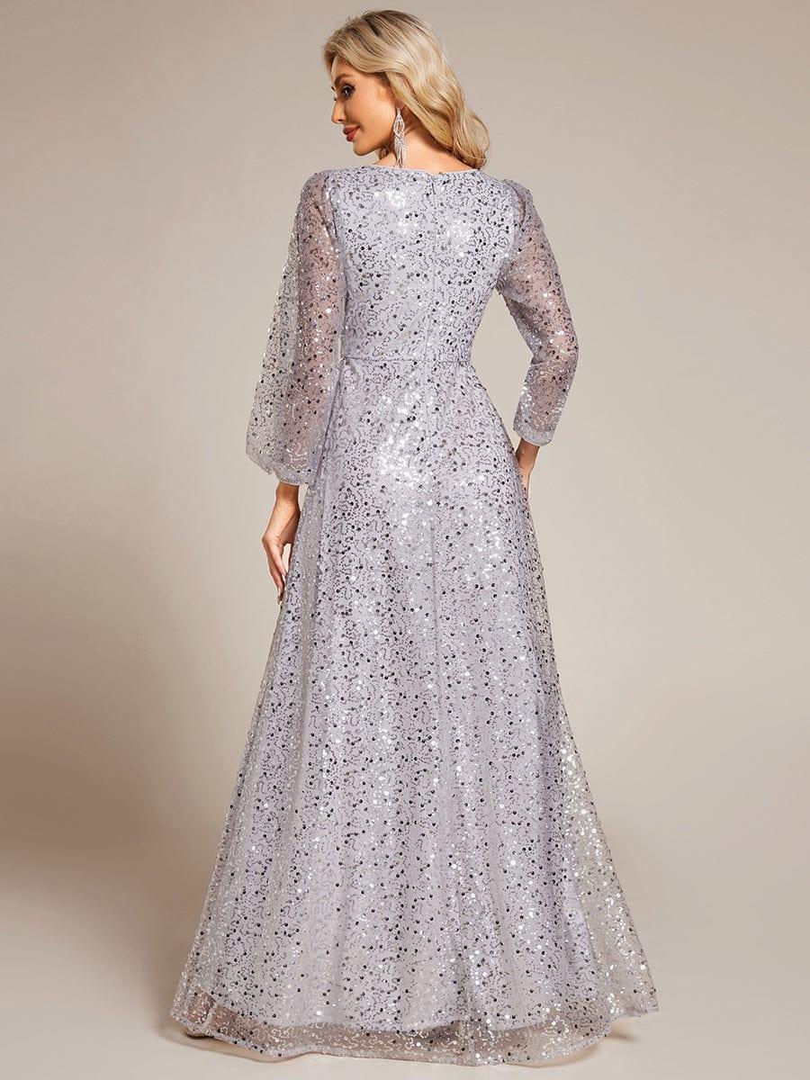 ever RAYVEN|V-Neck Lantern Long Sleeve Sequin A-Line Evening Dress