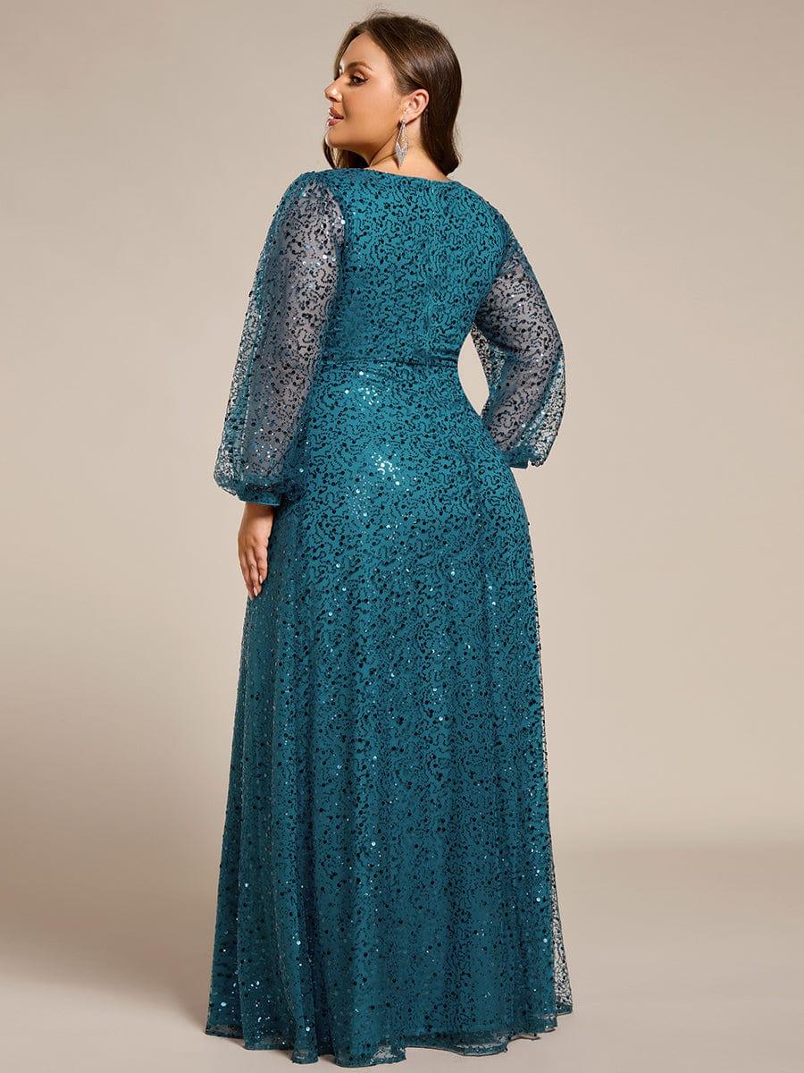 ever RAYVEN|V-Neck Lantern Long Sleeve Sequin A-Line Evening Dress
