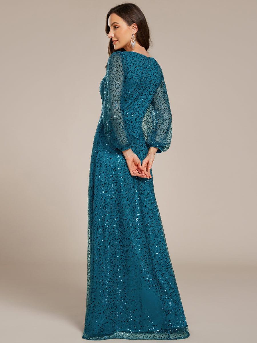 ever RAYVEN|V-Neck Lantern Long Sleeve Sequin A-Line Evening Dress