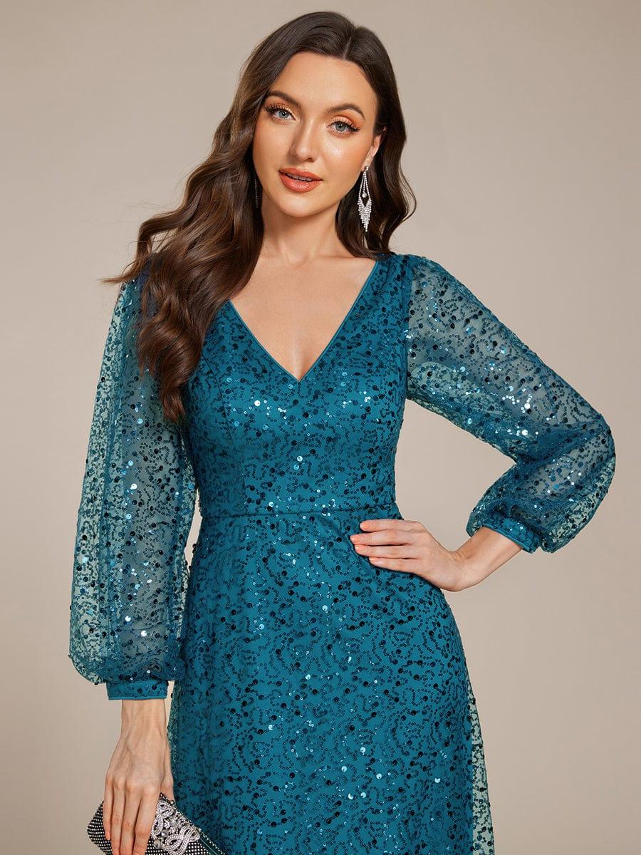 ever RAYVEN|V-Neck Lantern Long Sleeve Sequin A-Line Evening Dress
