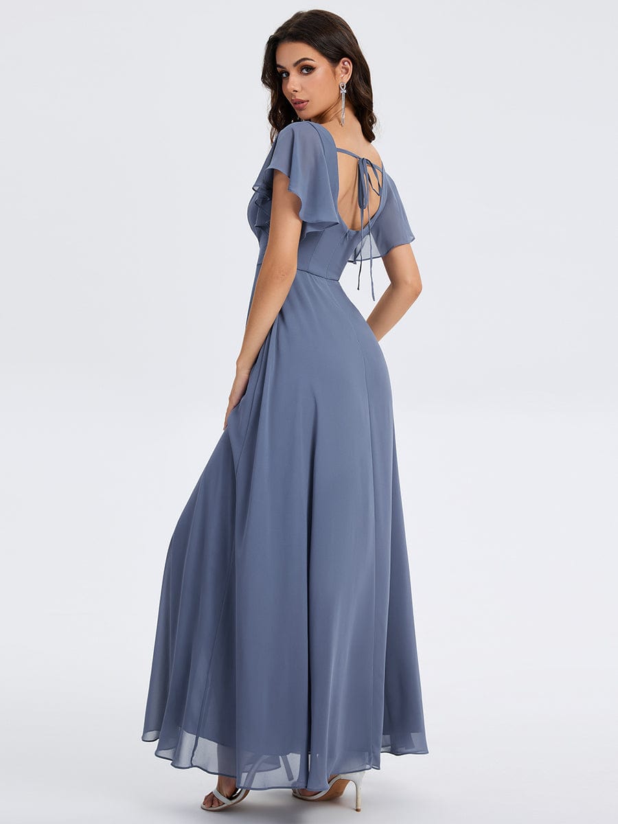 ever WISTERIA|Floral Tie Back Ruffle Sleeves Square Neck Maxi Evening Dress