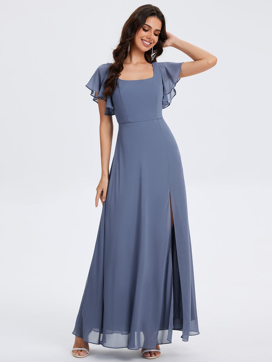 ever WISTERIA|Floral Tie Back Ruffle Sleeves Square Neck Maxi Evening Dress