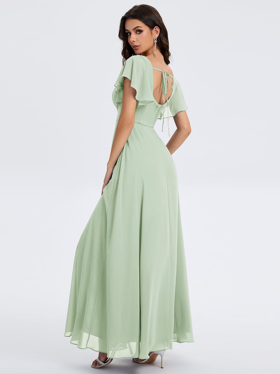 ever WISTERIA|Floral Tie Back Ruffle Sleeves Square Neck Maxi Evening Dress