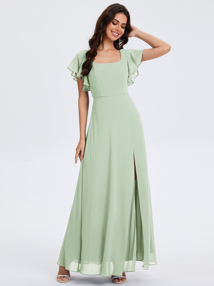 ever WISTERIA|Floral Tie Back Ruffle Sleeves Square Neck Maxi Evening Dress