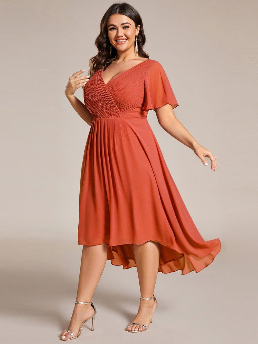 pretty FAYE|Plus Size V-Neck High-Low Chiffon Wedding Guest Dress