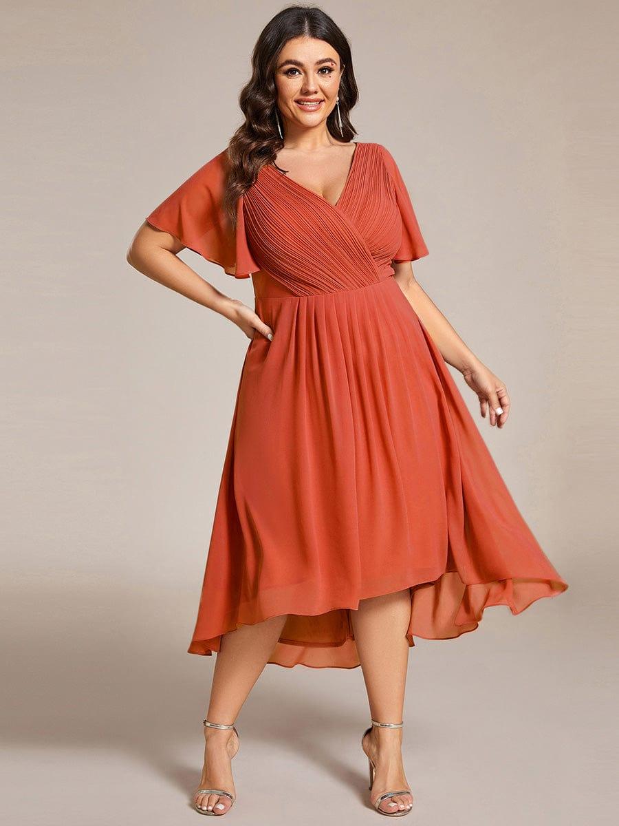 ever FAYE|Chic V Neck High-Low Wedding Guest Dress