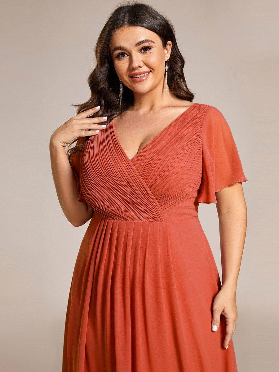pretty FAYE|Plus Size V-Neck High-Low Chiffon Wedding Guest Dress
