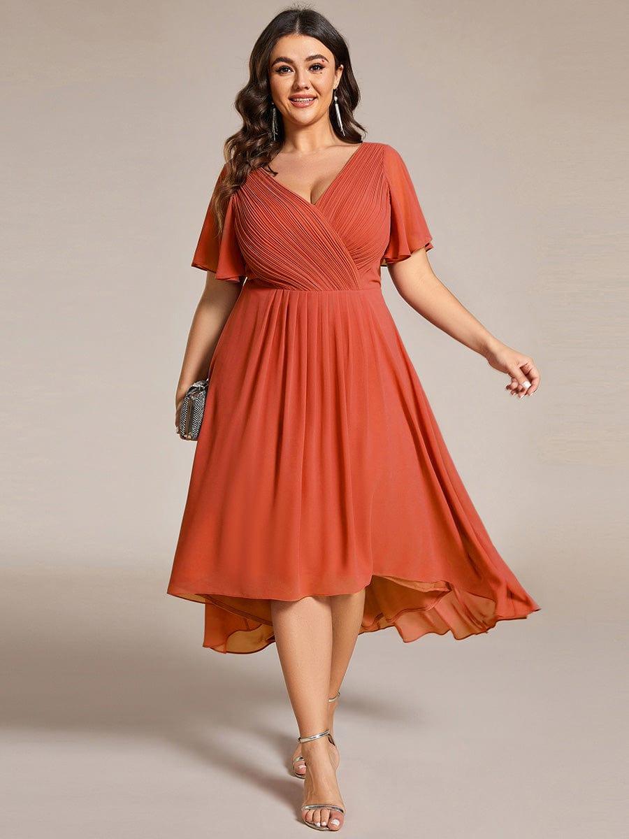 pretty FAYE|Plus Size V-Neck High-Low Chiffon Wedding Guest Dress