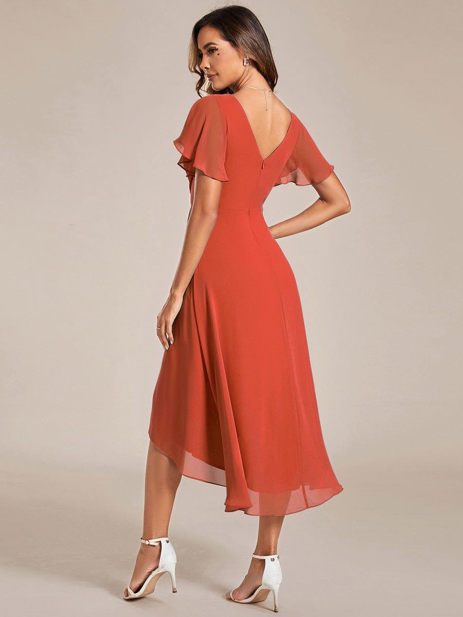 ever FAYE|Chic V Neck High-Low Wedding Guest Dress