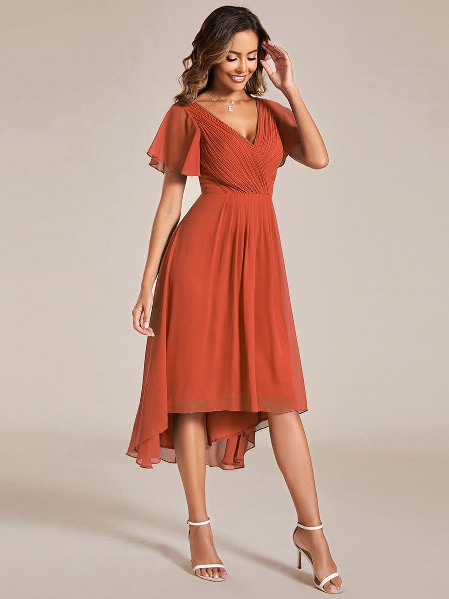 ever FAYE|Chic V Neck High-Low Wedding Guest Dress