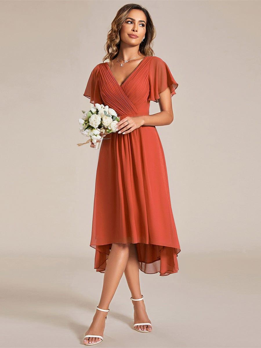 ever FAYE|Chic V Neck High-Low Wedding Guest Dress