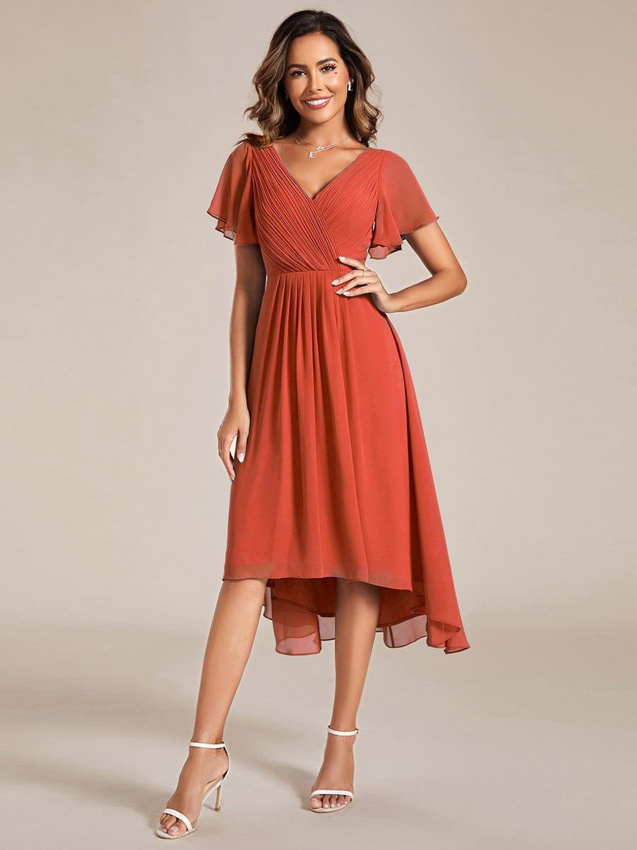 ever FAYE|Chic V Neck High-Low Wedding Guest Dress