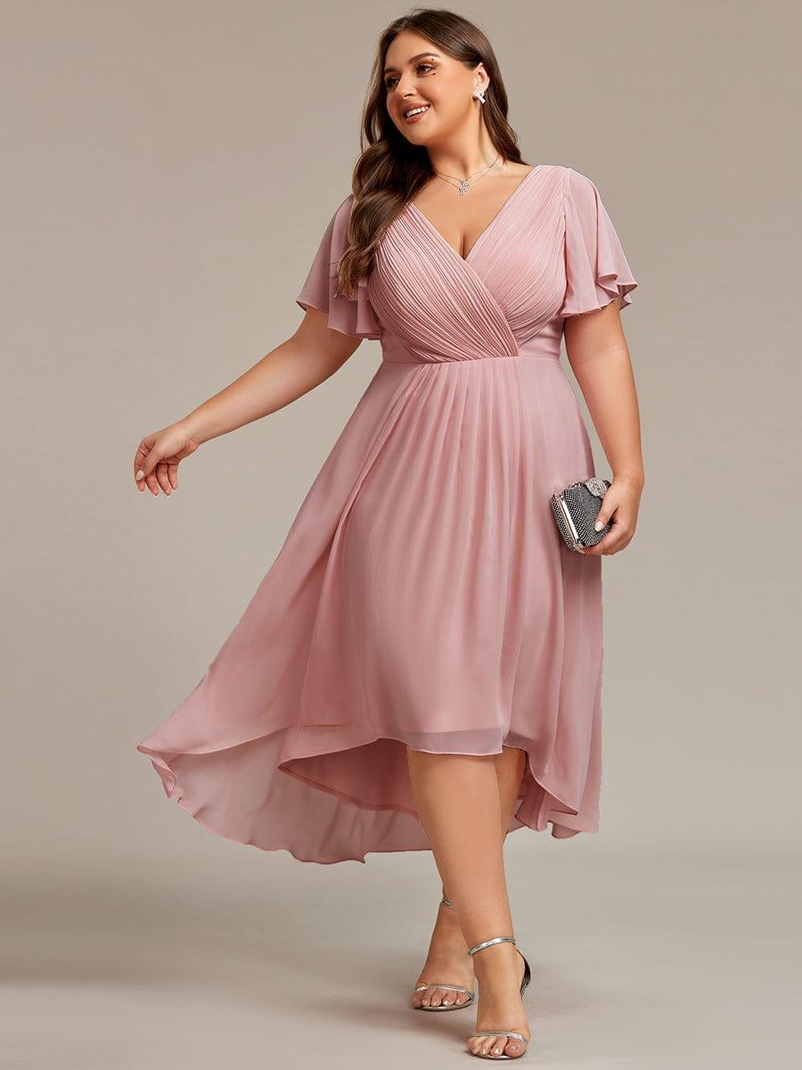 ever FAYE|Chic V Neck High-Low Wedding Guest Dress