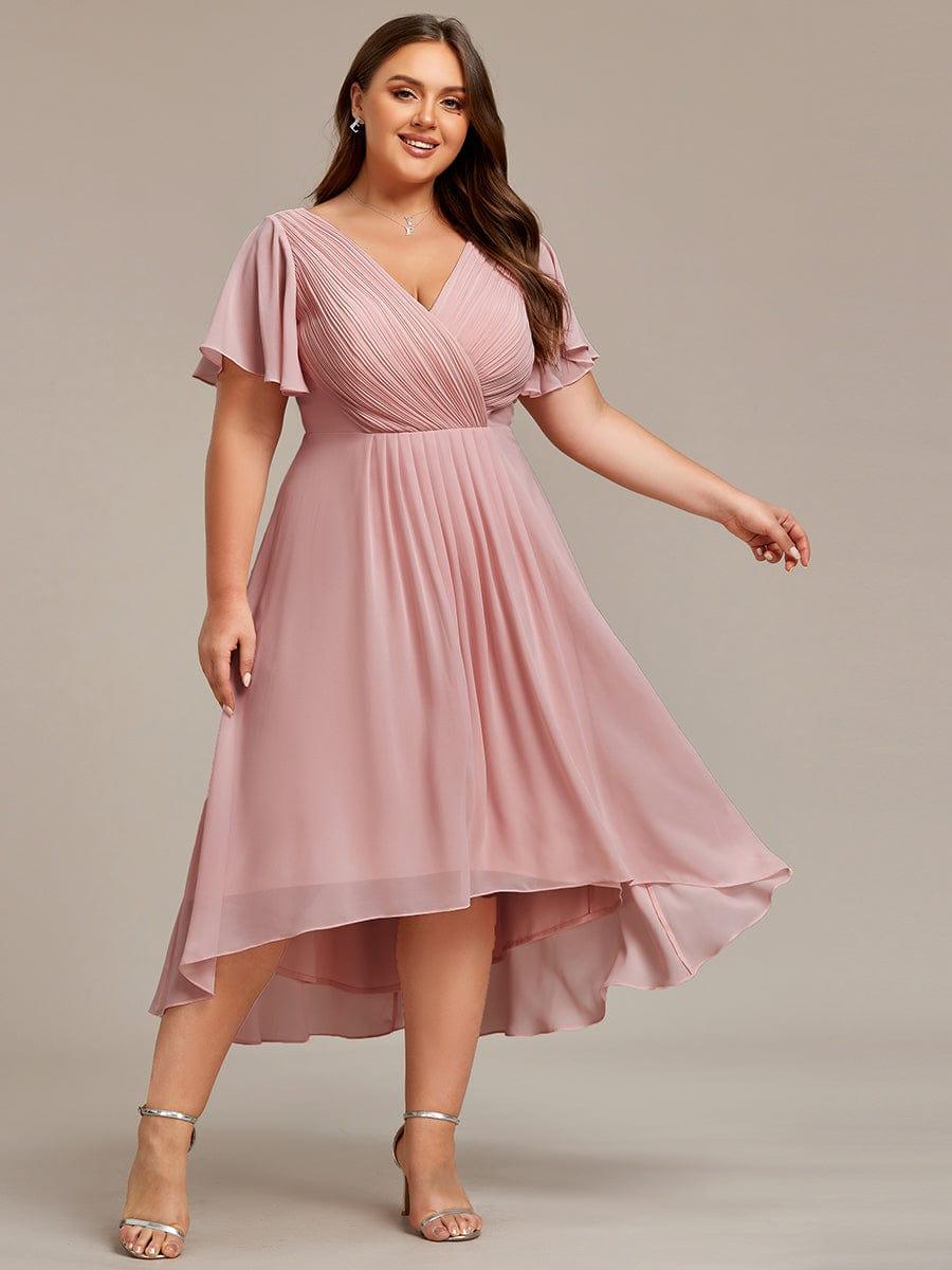 ever FAYE|Chic V Neck High-Low Wedding Guest Dress