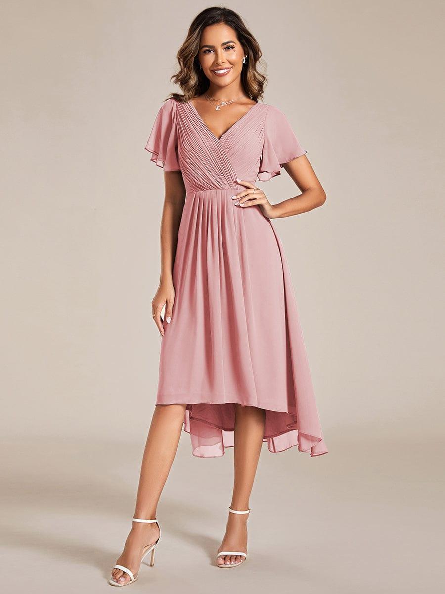 ever FAYE|Chic V Neck High-Low Wedding Guest Dress
