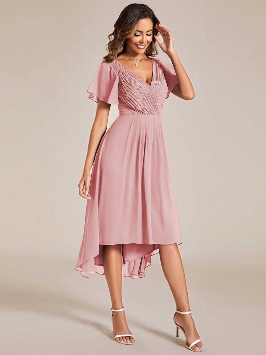 ever FAYE|Chic V Neck High-Low Wedding Guest Dress