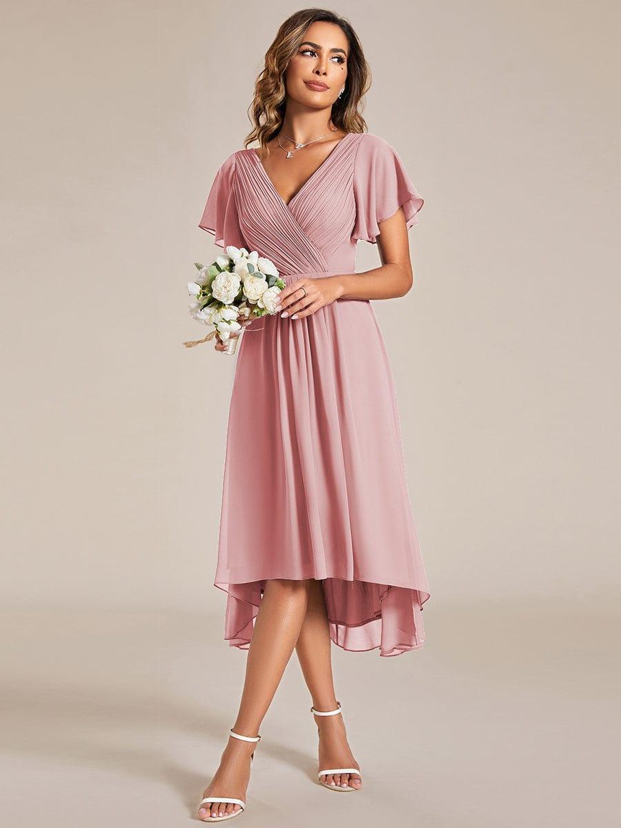 ever FAYE|Chic V Neck High-Low Wedding Guest Dress