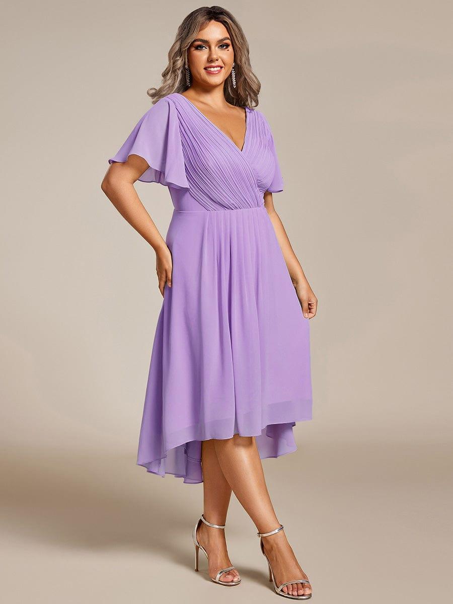 pretty FAYE|Plus Size V-Neck High-Low Chiffon Wedding Guest Dress