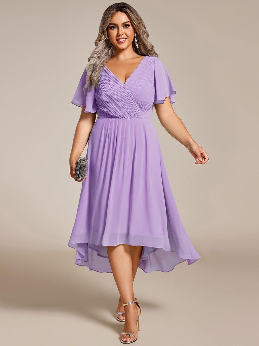 pretty FAYE|Plus Size V-Neck High-Low Chiffon Wedding Guest Dress