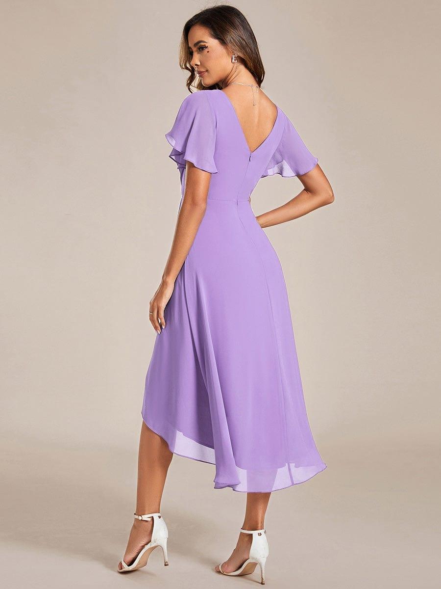 ever FAYE|Chic V Neck High-Low Wedding Guest Dress