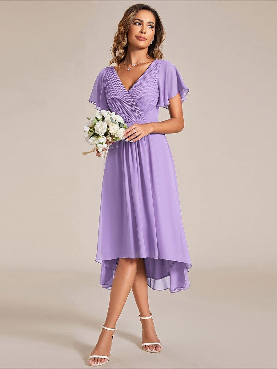 ever FAYE|Chic V Neck High-Low Wedding Guest Dress