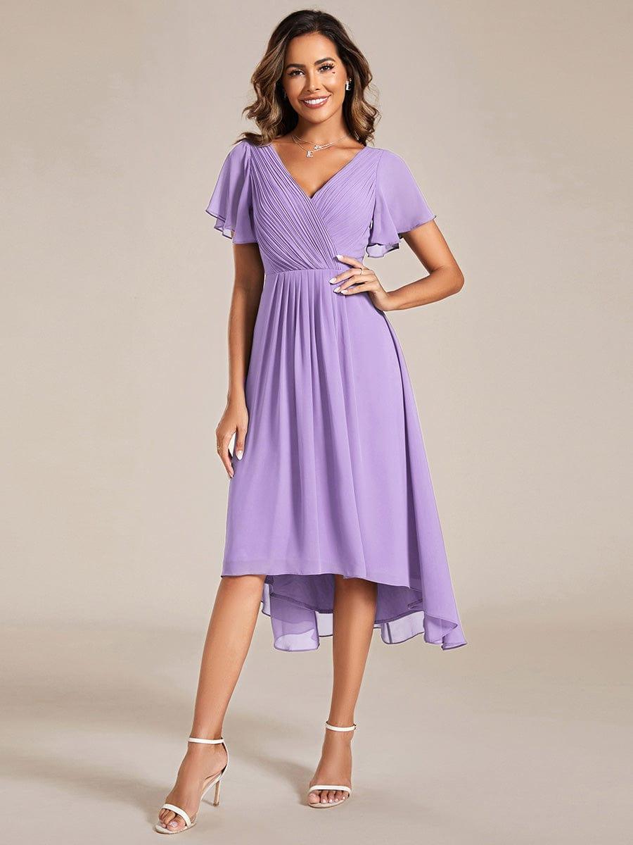 ever FAYE|Chic V Neck High-Low Wedding Guest Dress