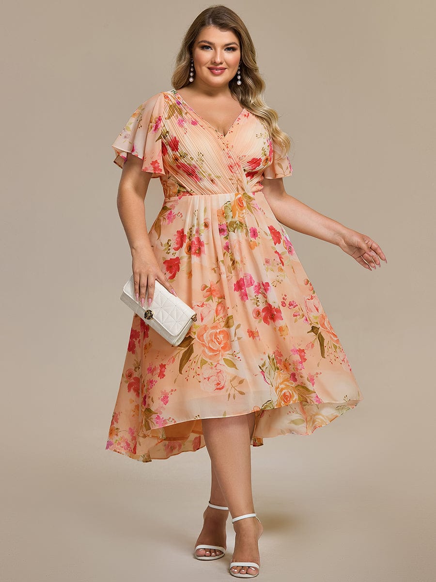 pretty FAYE|Plus Size V-Neck High-Low Chiffon Wedding Guest Dress