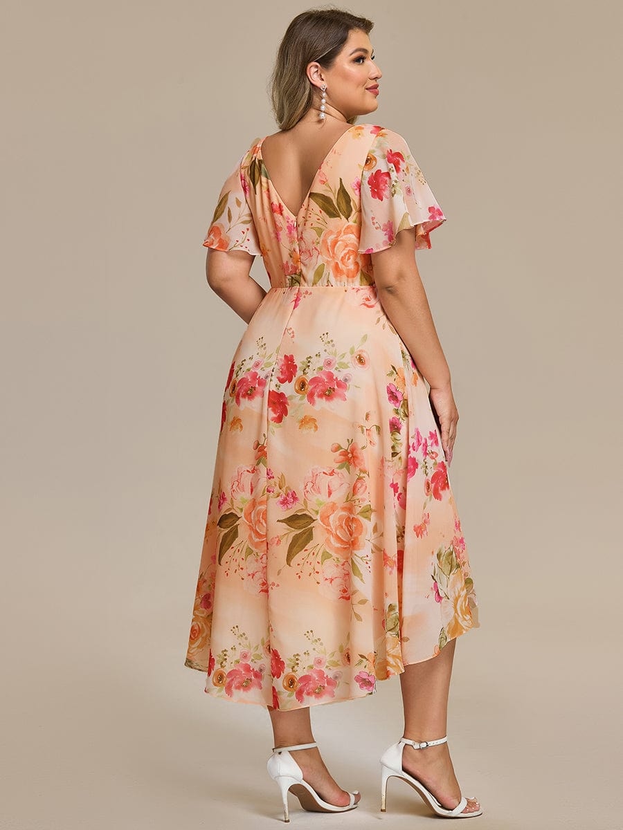 pretty FAYE|Plus Size V-Neck High-Low Chiffon Wedding Guest Dress