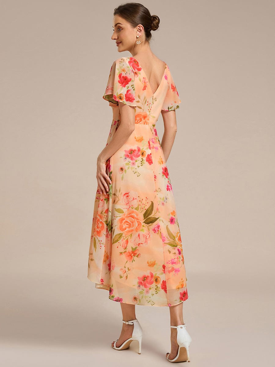 ever FAYE|Chic V Neck High-Low Short Sleeve Wedding Guest Dress