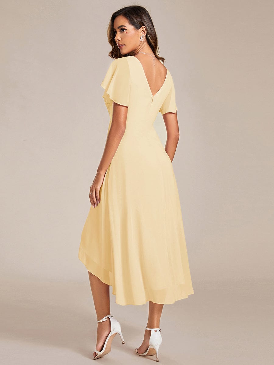 ever FAYE|Chic V Neck High-Low Short Sleeve Wedding Guest Dress
