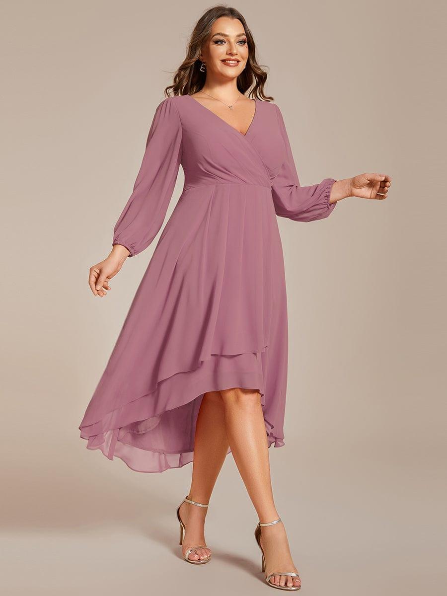 ever BRIAR|Elegant 3/4 Sleeve V-Neck High Low Chiffon Wedding Guest Dress