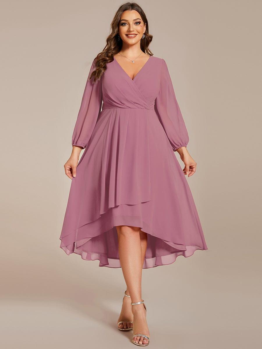 ever BRIAR|Elegant 3/4 Sleeve V-Neck High Low Chiffon Wedding Guest Dress