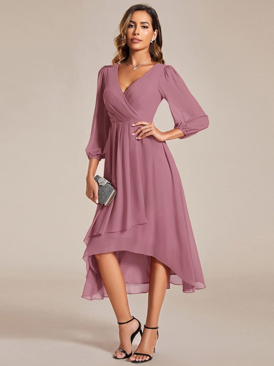ever BRIAR|Elegant 3/4 Sleeve V-Neck High Low Chiffon Wedding Guest Dress
