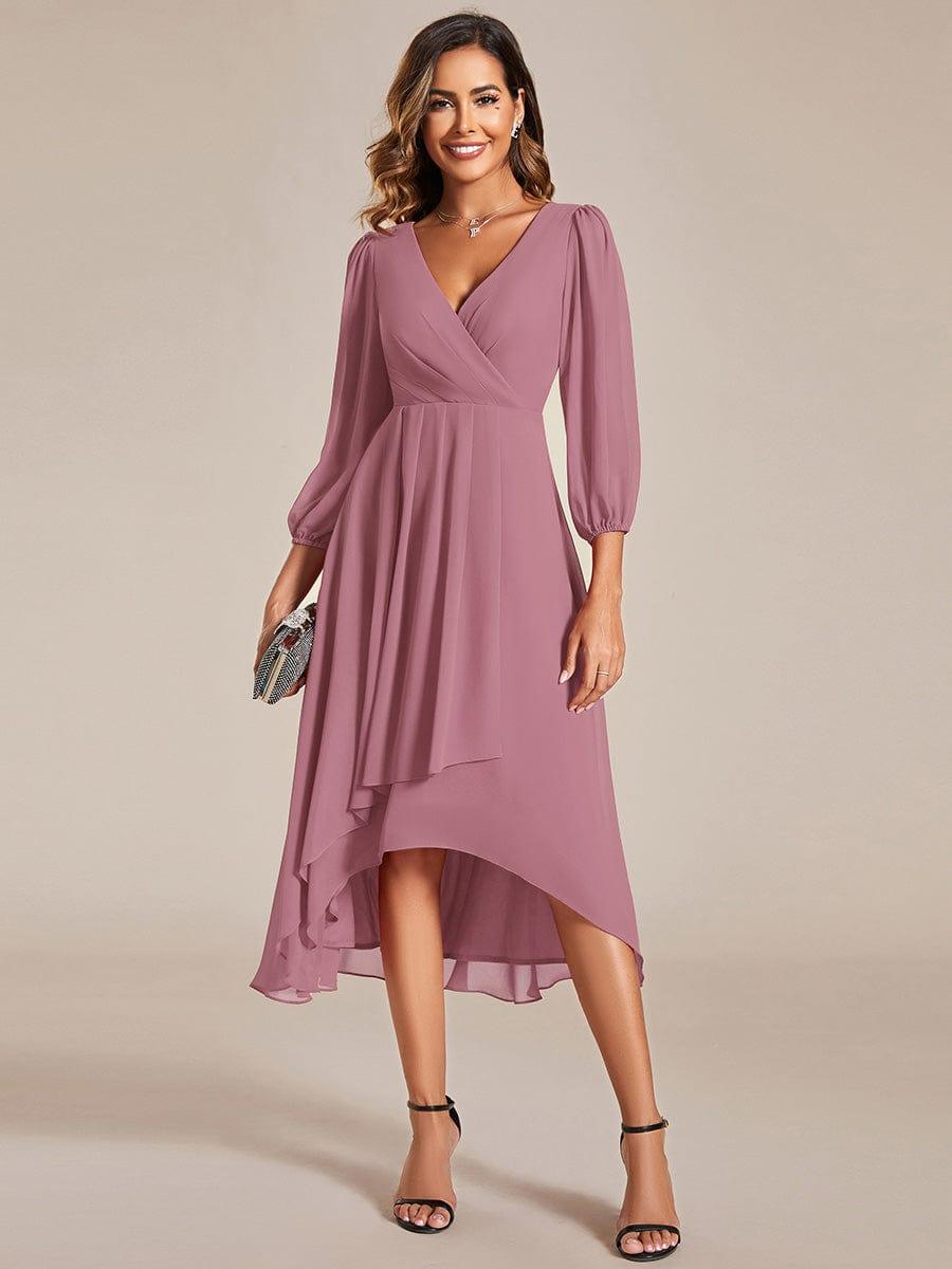 ever BRIAR|Elegant 3/4 Sleeve V-Neck High Low Chiffon Wedding Guest Dress