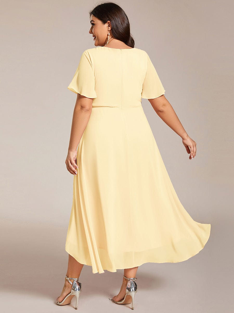 pretty LARK|Plus Size Chiffon Short Sleeve High-Low Wedding Guest Dress