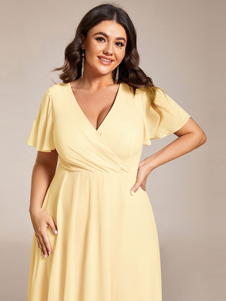 pretty LARK|Plus Size Chiffon Short Sleeve High-Low Wedding Guest Dress